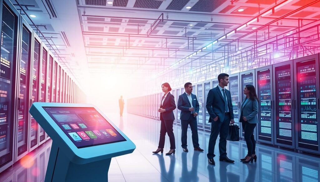 A vibrant, dynamic digital public service landscape, showcasing a seamless blend of cutting-edge technology and efficient government operations. In the foreground, a sleek, touch-enabled kiosk displays a user-friendly interface, guiding citizens through a streamlined service experience. The middle ground features a team of dedicated public servants, harnessing the power of digital tools to enhance responsiveness and accessibility. In the background, a network of interconnected servers and data centers hums with activity, powering the advanced e-government infrastructure. Soft, diffused lighting casts a warm, inviting glow, evoking a sense of trust and reliability in the digital public service system. The overall scene conveys a harmonious, modern, and technologically advanced vision for a more efficient and citizen-centric government.