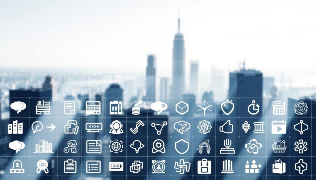 A minimalist, clean-lined illustration of various skills and competencies associated with web development. In the foreground, a grid-like arrangement of icons and symbols representing programming languages, frameworks, databases, and other technical abilities. In the middle ground, abstract shapes and glyphs conveying soft skills like problem-solving, creativity, and collaboration. The background features a subtle, blurred cityscape, alluding to the professional context. The lighting is soft and diffused, creating a sense of balance and harmony. The overall aesthetic is sleek, modern, and elegant, reflecting the sophistication of the web development field.