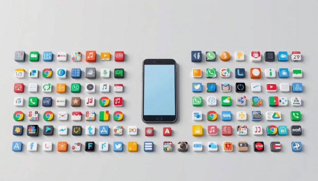 A detailed, technical illustration showcasing a diverse range of customizable smartphone icons arranged in a clean, organized layout. The foreground features a vibrant collection of various icon styles, shapes, and designs representing different smartphone manufacturers and operating systems. The middle ground depicts a sleek, minimalist smartphone device, allowing the icons to take center stage. The background is a soft, muted gradient, creating a sense of depth and focus on the primary subject matter. The lighting is natural, with subtle shadows and highlights accentuating the icons' textures and details. The overall composition conveys the versatility and customization options available for smartphone users, aligning with the article's focus on the strengths and limitations of different icon pack providers.